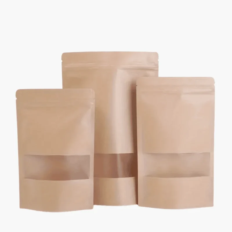 Envases DoyPack Kraft con Ventana (Paq de 50 unid)