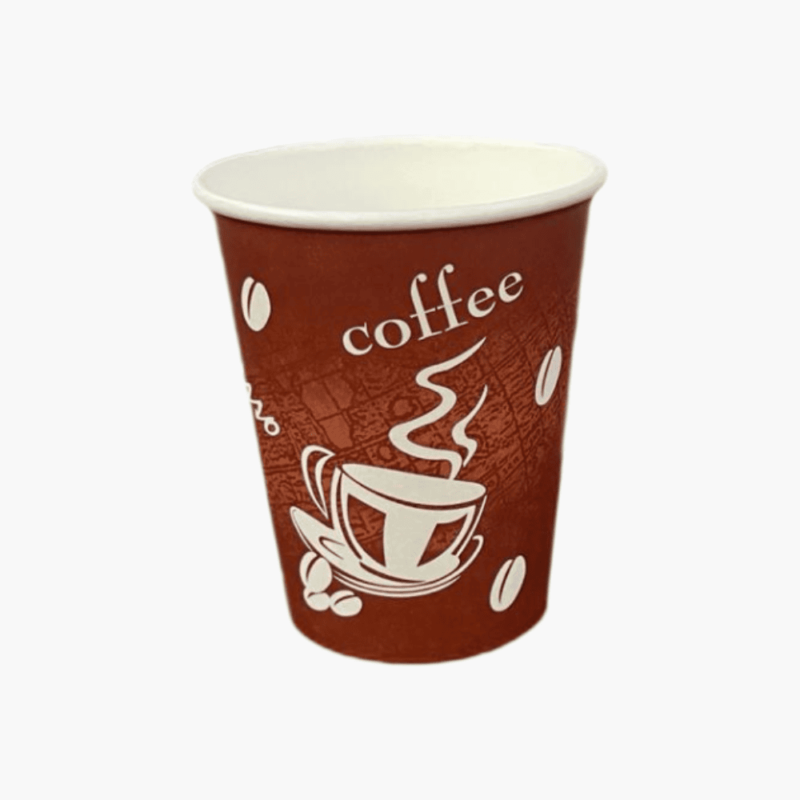 vaso polipapel impreso de 350cc para bebidas calientes. Ideal para cafeterías, delivery y restaurantes. Diseño atractivo y material resistente