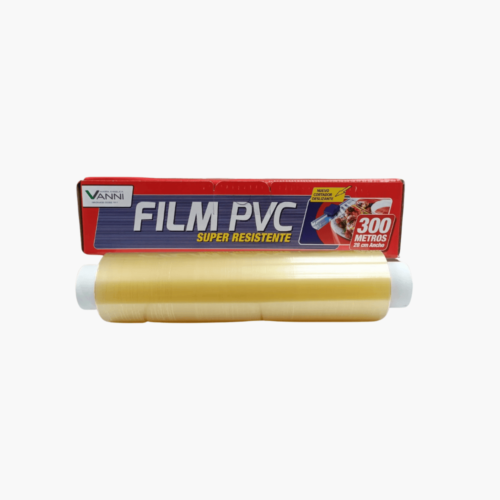 Film PVC extensible con cutter deslizante, 28 cm x 300 mts. Práctico, seguro y resistente para envolver y conservar alimentos fácilmente.