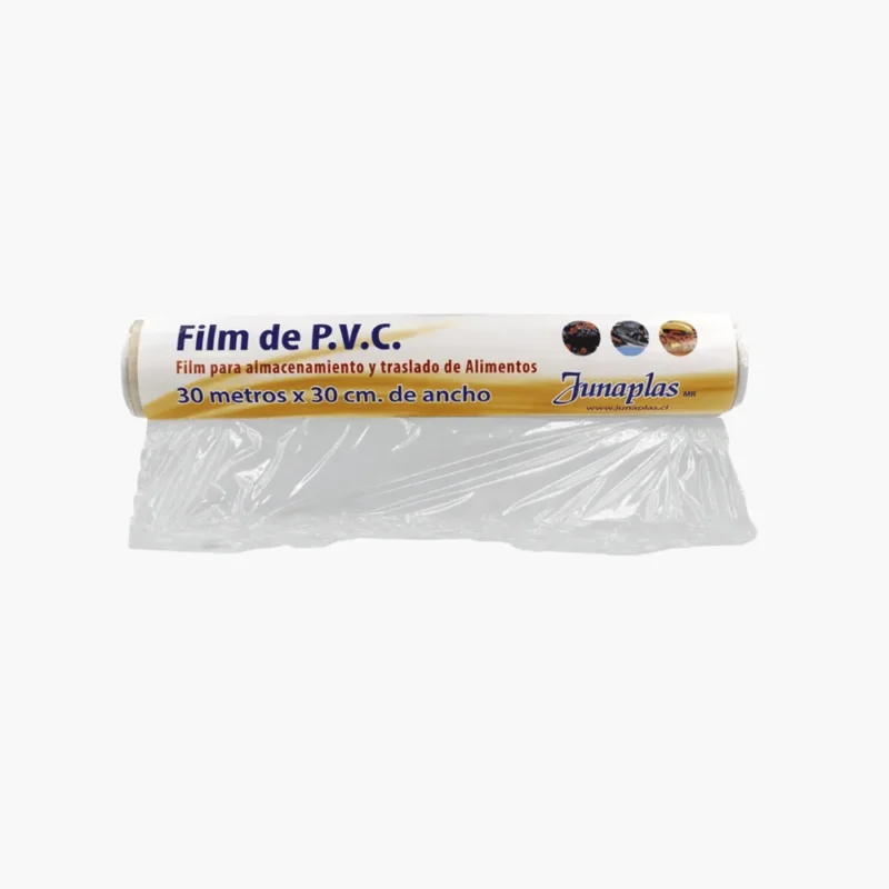 film-p.v.c-transparente-30cm- 30metros Film PVC para alimentos de 30 cm x 30 mts, ideal para envolver y proteger comidas con frescura e higiene.